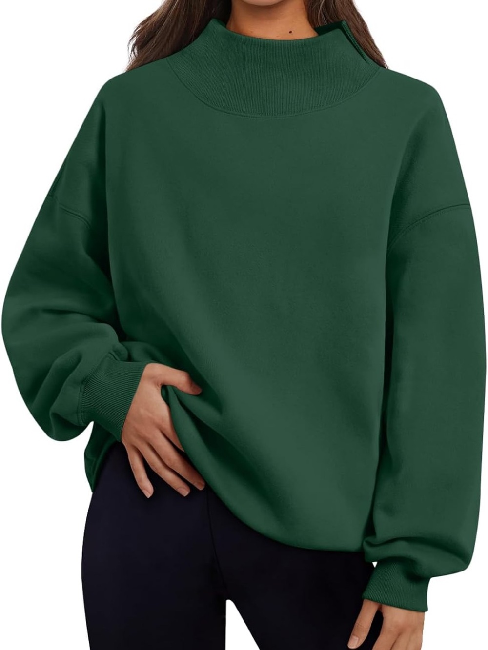 Women's Dark Green Mock Neck Pullover Sweatshirt